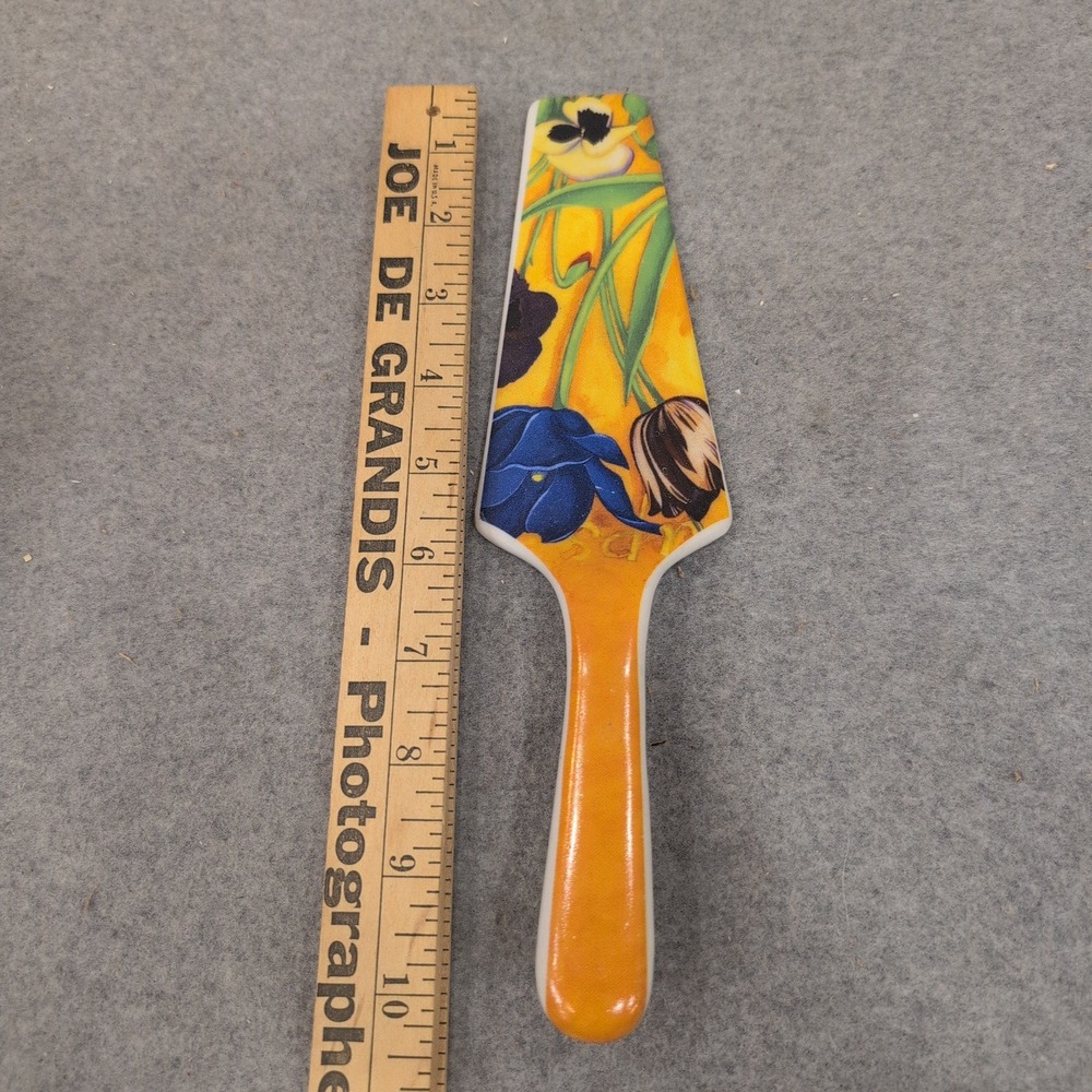 Ceramic Floral Cake Pie Server Pansy Tulip Yellow Orange Dessert Spatula - Picture 2 of 3